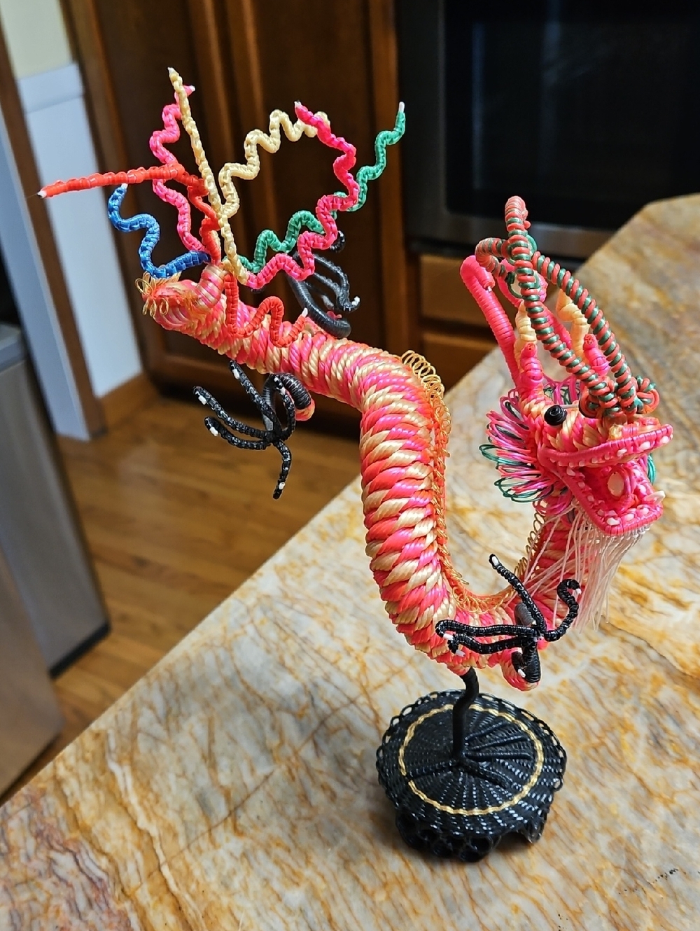 Vintage Handmade folk art Chinese wire weave dragon sculpture Neon